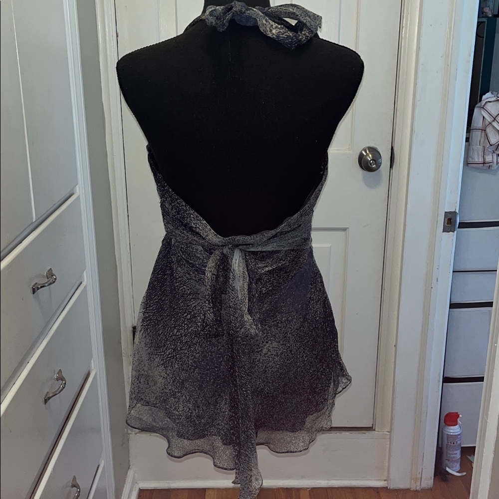 BCBG 100% silk Maxaria Lined Halter Wrap Chiffon top in Charcoal Gray/navy/black - Picture 4 of 10